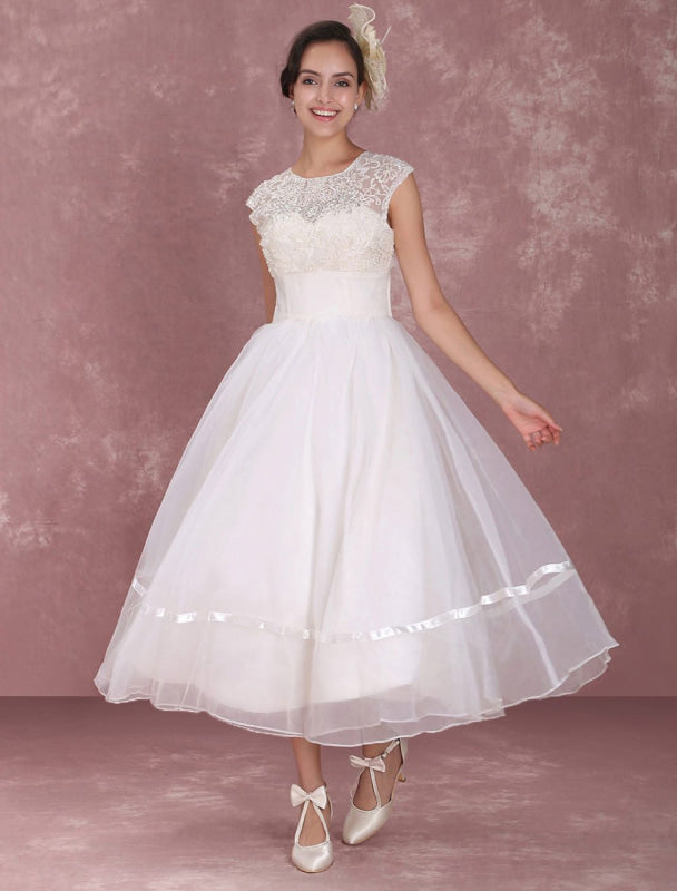 Elegant Round Neck Mini Wedding Dress