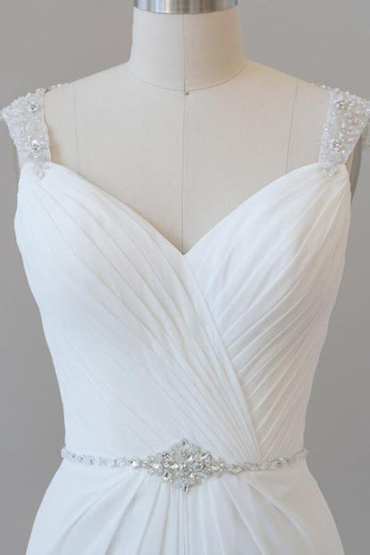 Elegant Ruffle Beading Chiffon Sheath Wedding Dress