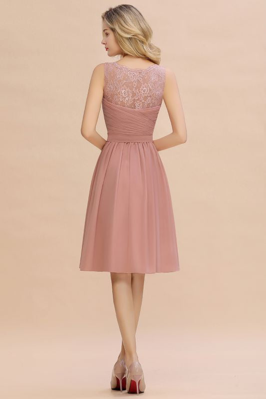 Elegant Ruffle Chiffon Short Bridesmaid Dress Sleeveless V-Neck Aline Knee Length Homecoming Dress