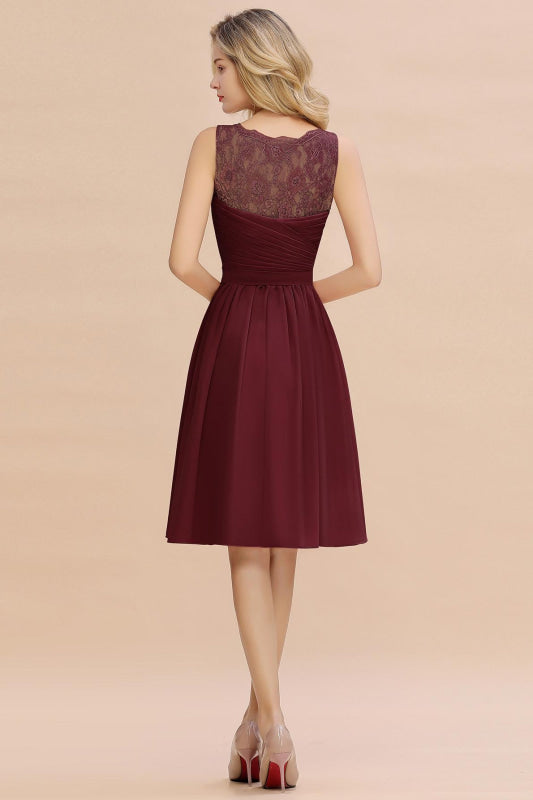 Elegant Ruffle Chiffon Short Bridesmaid Dress Sleeveless V-Neck Aline Knee Length Homecoming Dress