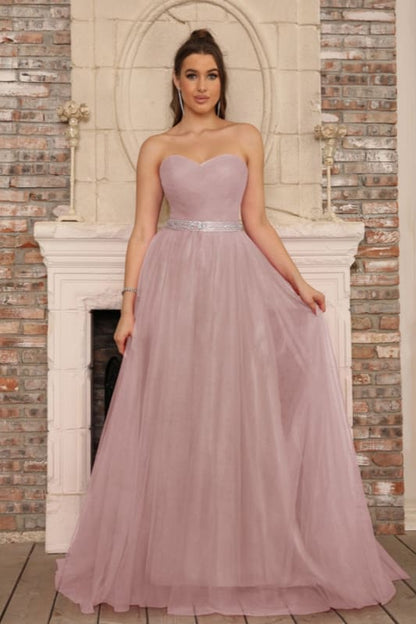 Elegant Strapless Sweetheart Tulle Ball Gown Prom Dress Long