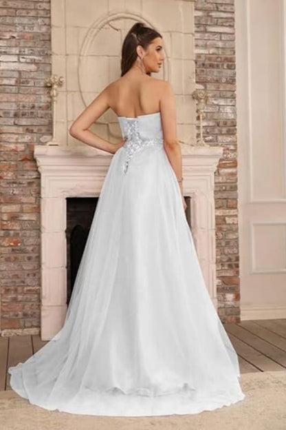 Elegant Strapless Sweetheart Tulle Ball Gown Prom Dress Long