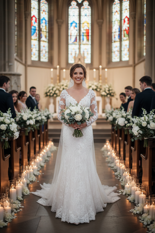 Elegant Sweetheart Mermaid Lace Bridal Gown with Long Sleeves and Tulle