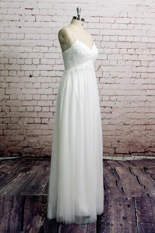 Empire Spaghetti Strap Lace Tulle Wedding Dress