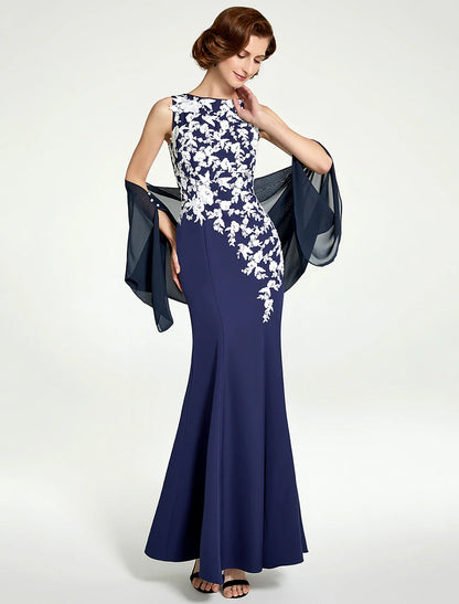 Aimishang  Mermaid / Trumpet Mother of the Bride Dress Jewel Neck Floor Length Chiffon Lace Sleeveless with Lace