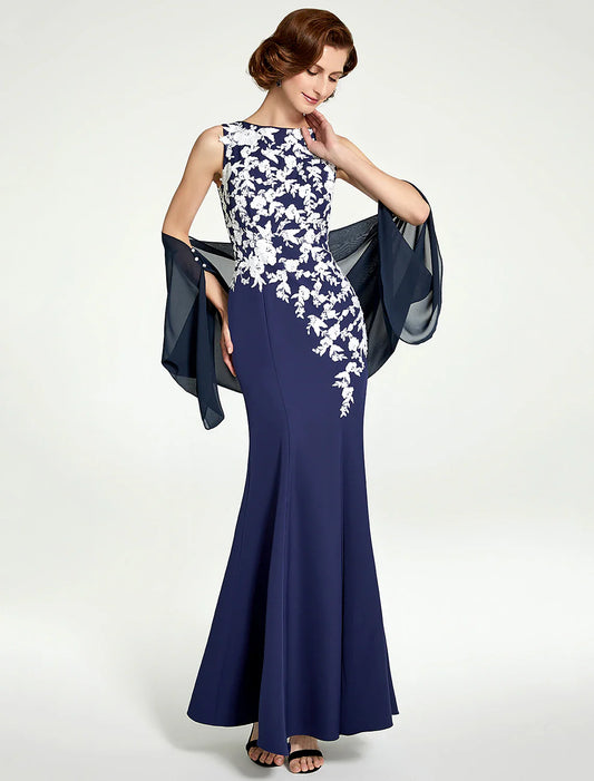 Aimishang  Mermaid / Trumpet Mother of the Bride Dress Jewel Neck Floor Length Chiffon Lace Sleeveless with Lace