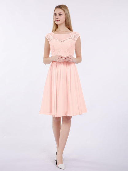 Chiffon and Lace Short Bridesmaid Gown Pearl Pink