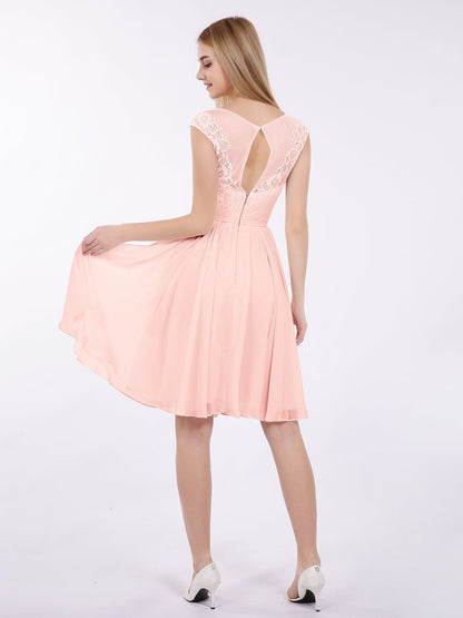 Chiffon and Lace Short Bridesmaid Gown Pearl Pink