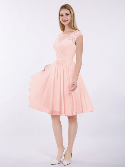 Chiffon and Lace Short Bridesmaid Gown Pearl Pink