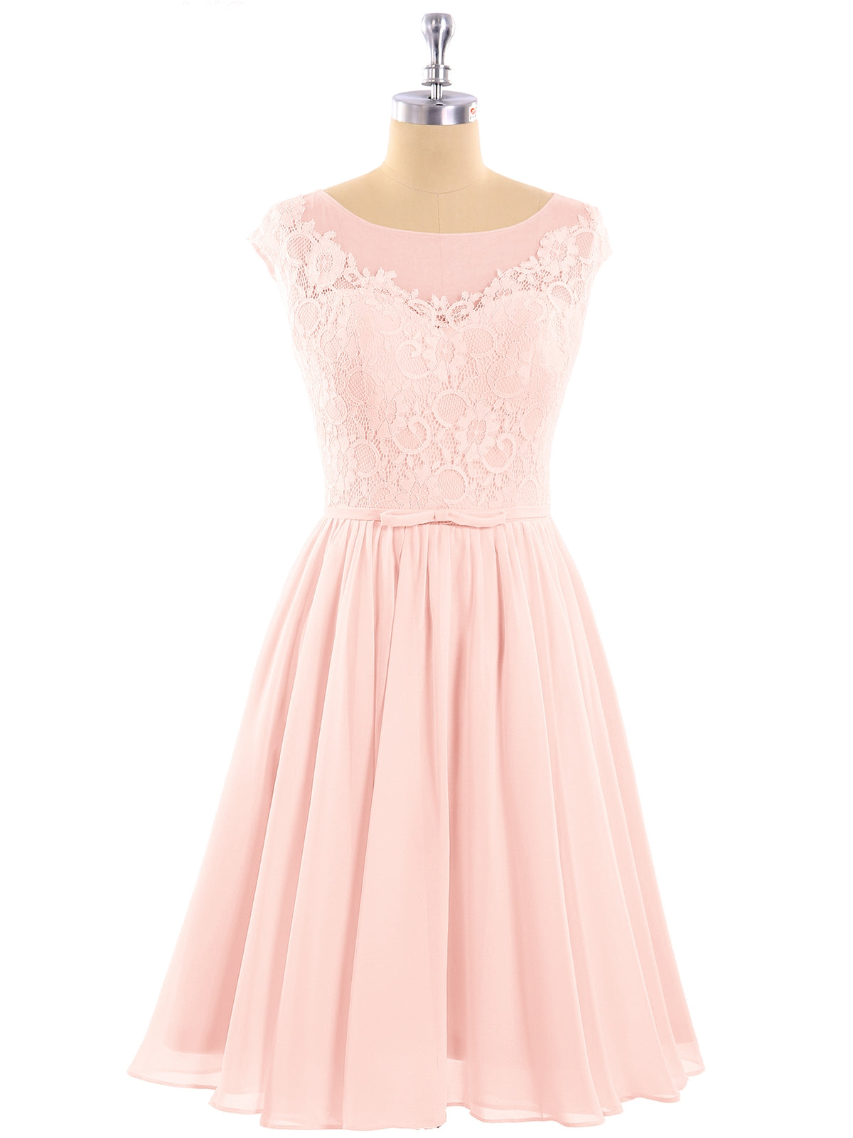 Chiffon and Lace Short Bridesmaid Gown Pearl Pink