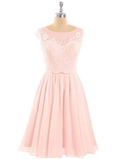 Chiffon and Lace Short Bridesmaid Gown Pearl Pink