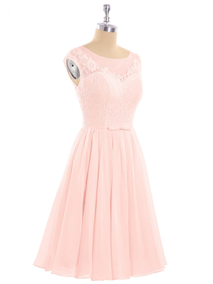 Chiffon and Lace Short Bridesmaid Gown Pearl Pink