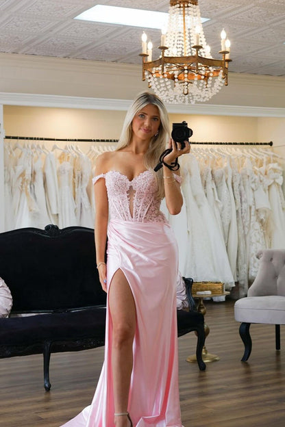 Charming Sweetheart Mermaid Pink Satin Long Prom Dresses
