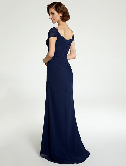 Aimishang A-Line Mother of the Bride Dress V Neck Floor Length Chiffon Sleeveless with Lace Ruching