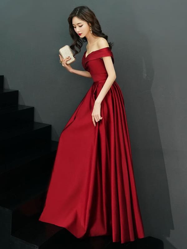 Evening Dresses Off The Shoulder Prom Dress Long Satin Maxi Formal Gowns