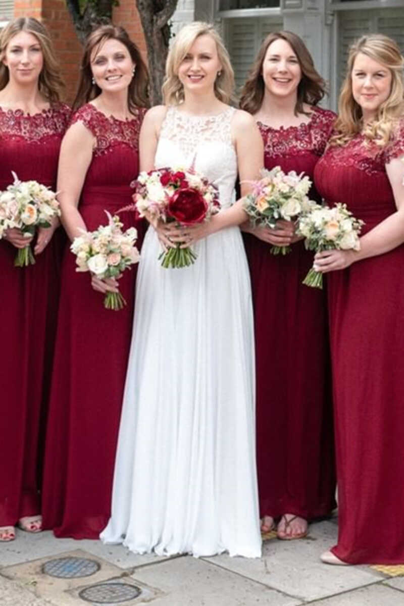 Hunter Green Chiffon Lace Cap Sleeve Bridesmaid Dress