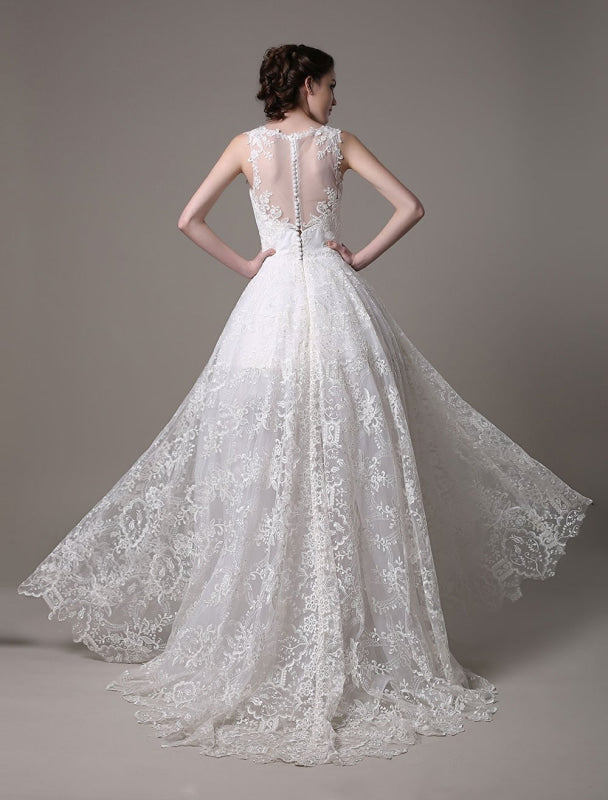 Exclusive Lace High-Low Wedding Gown Aline