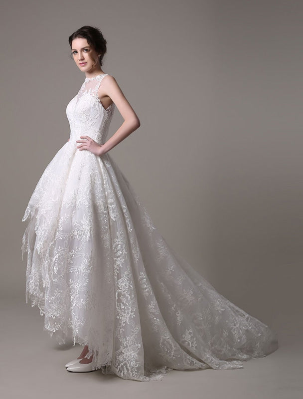 Exclusive Lace High-Low Wedding Gown Aline