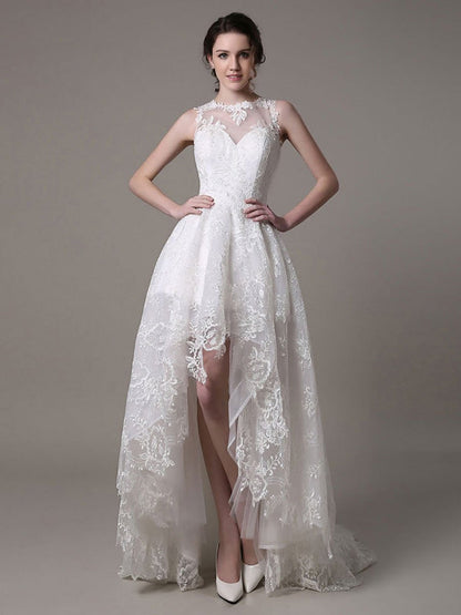 Exclusive Lace High-Low Wedding Gown Aline