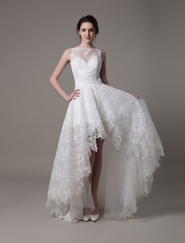 Exclusive Lace High-Low Wedding Gown Aline