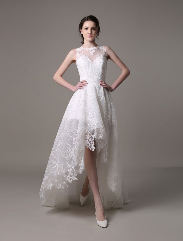 Exclusive Lace High-Low Wedding Gown Aline