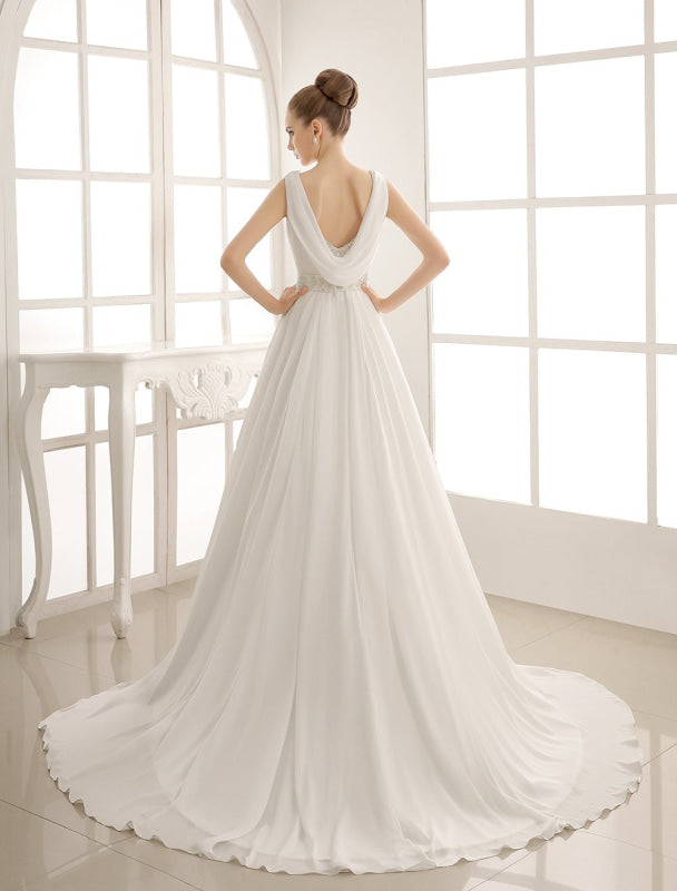 Exclusive Pleated Satin Aline Wedding Dress With Train