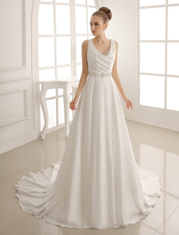 Exclusive Pleated Satin Aline Wedding Dress With Train