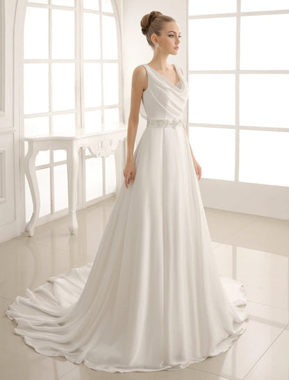 Exclusive Pleated Satin Aline Wedding Dress With Train