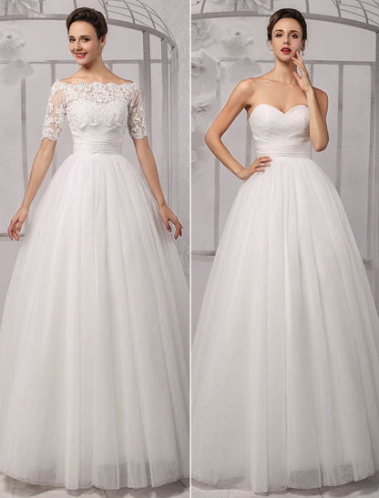Exclusive Tull Lace Off-The-Shoulder Ball Gown Wedding Dress With Wrap