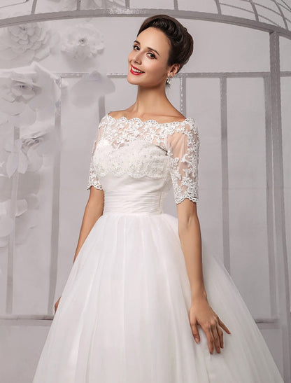 Exclusive Tull Lace Off-The-Shoulder Ball Gown Wedding Dress With Wrap