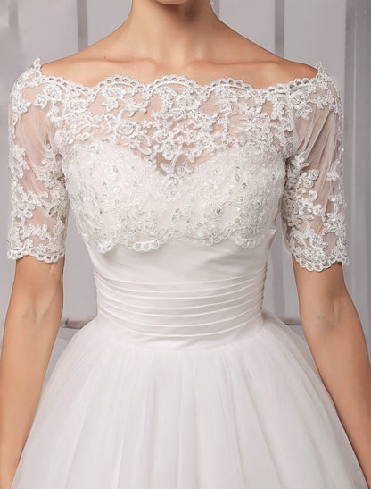 Exclusive Tull Lace Off-The-Shoulder Ball Gown Wedding Dress With Wrap