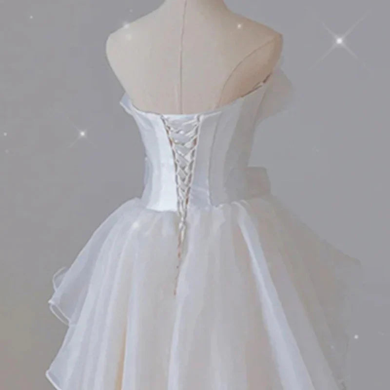White French Strapless Wedding Gown Bow Tie Long Prom Dress