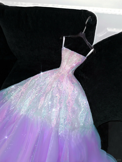 Gorgeous Purple Shiny Sequin Princess Dress Elegant A-Line Floor-length Evening Dress Prom Dresses HZ1024