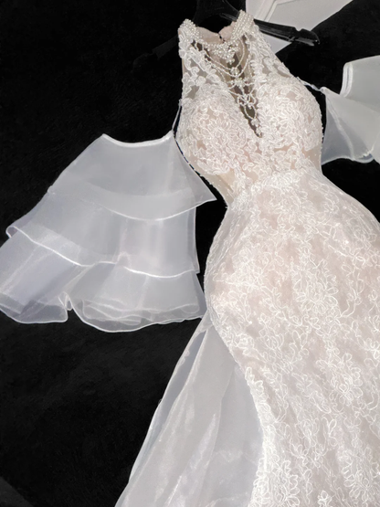 Elegant Ivory Applique Design Mermaid Wedding Dress Prom Dress Evening Dress HZ1024