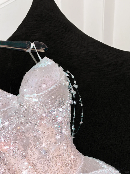 Gorgeous Sparkling Champagne Sequin Sweetheart Mermaid Elegant Chiffon Evening Dress Prom Dresses HZ1024