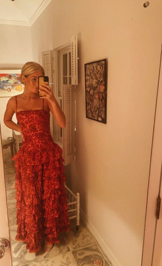 Popular Spaghetti Straps Floor Length Prom Dress New Fashion Tiered Evening Dress  c3329