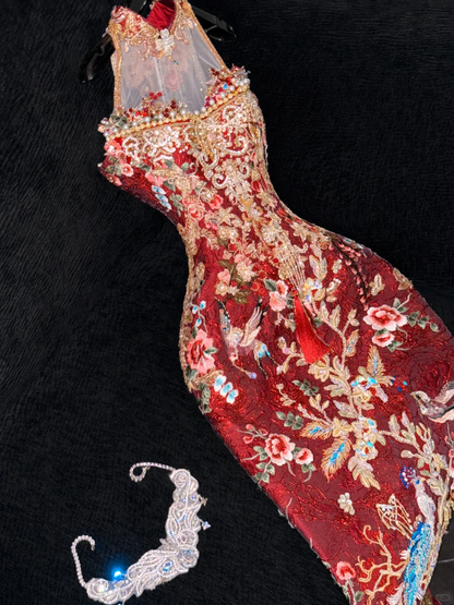 Gorgeous Sparkling Beaded Sequin Mermaid Design Exquisite Embroidery Evening Dress Prom Dresses HZ1024