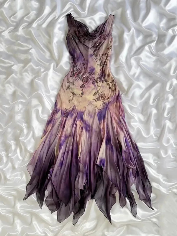 Vintage Embroidery Chiffon Beaded Ruffled Homecoming Dress Party Dress Cocktail Dress HZ1024