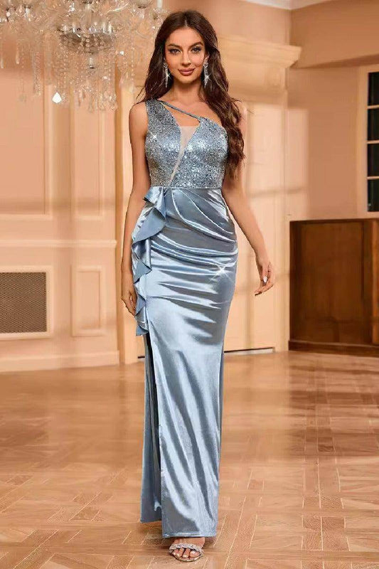 Sheath-Column Floor Length Elastic Silk like Satin Dress 825948016537
