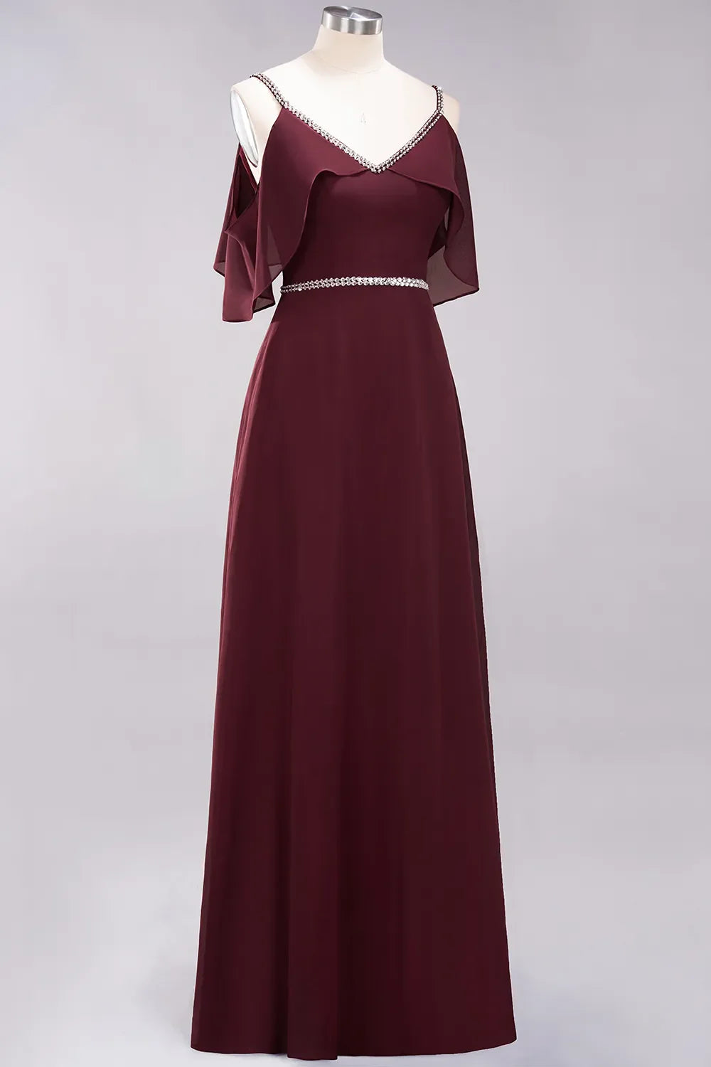 A-line V-Neck Spaghetti Straps Sleeveless Floor-Length Bridesmaid Dresses with