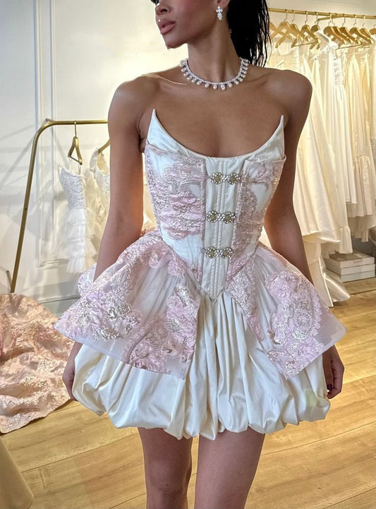 Girlhomeshops-Beautiful pink retro and stylish mini short formal homecoming dress for a 16th birthday party. gh5329