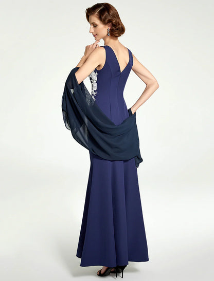 Aimishang  Mermaid / Trumpet Mother of the Bride Dress Jewel Neck Floor Length Chiffon Lace Sleeveless with Lace