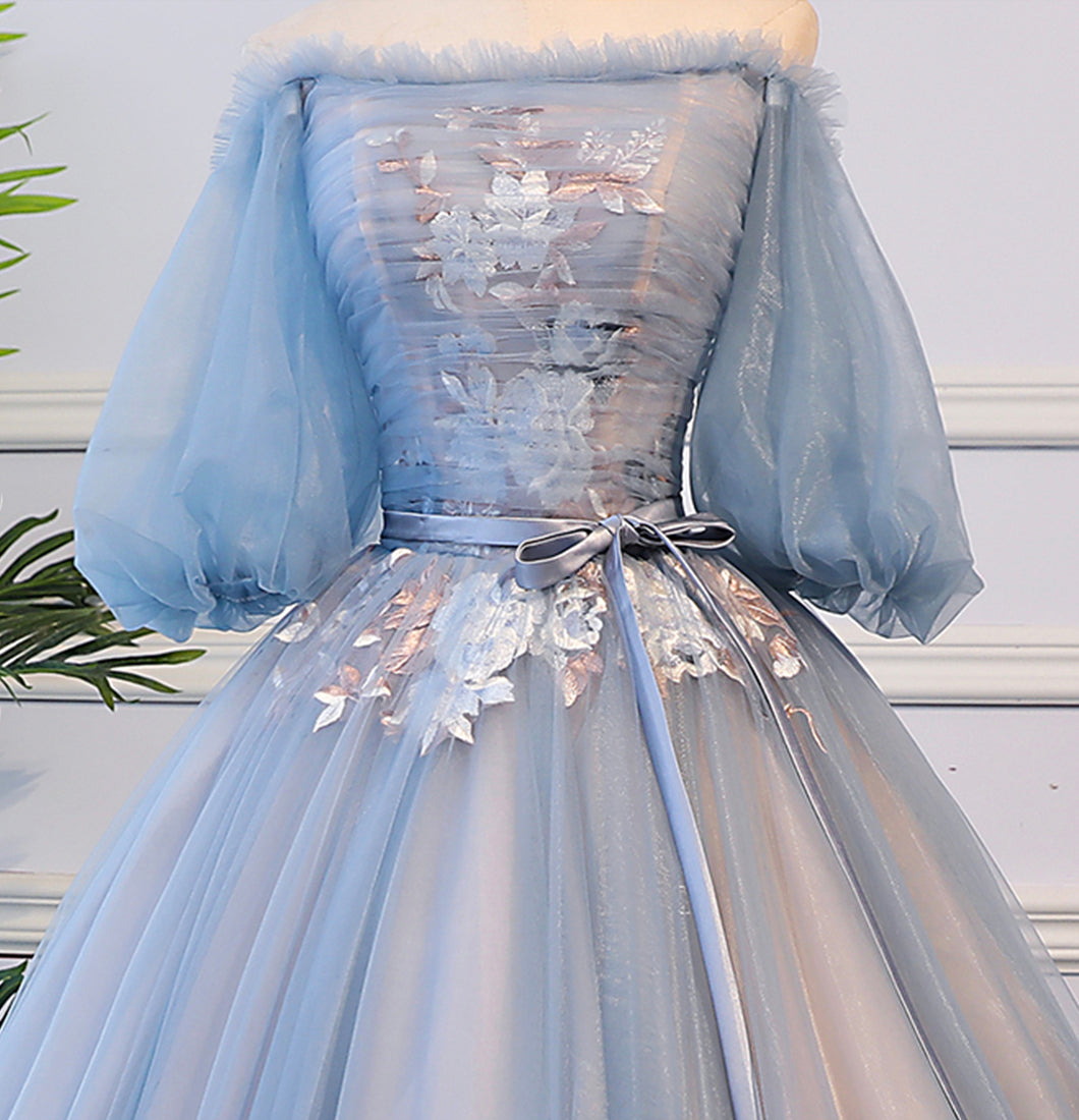 Blue tulle lace long ball gown dress formal dress  8624