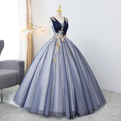 Blue v neck sequins long ball gown dress formal dress  8913
