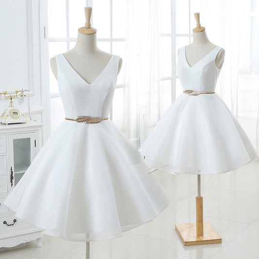 Cute white v neck short prom dress,homecoming dresses  7645