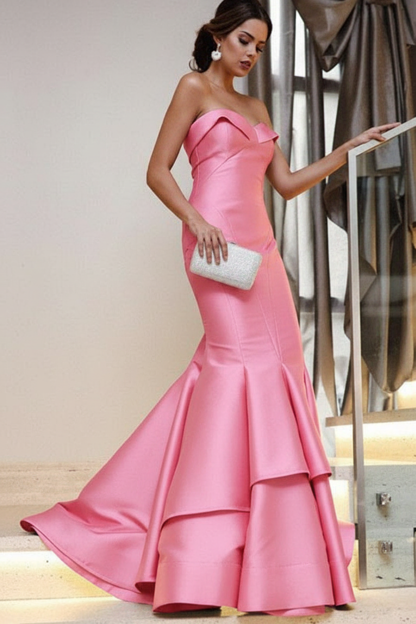 Strapless Mermaid Prom Dress Floor Length Evening Gown