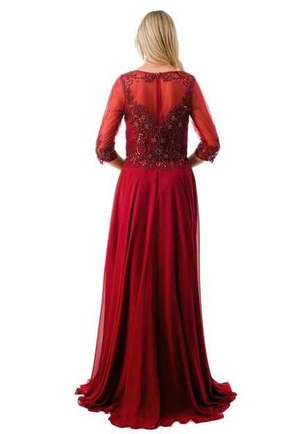 Aimishang Elegant Prom Dresses Bead Embroidered 3/4 Sleeve Gown Evening Dress