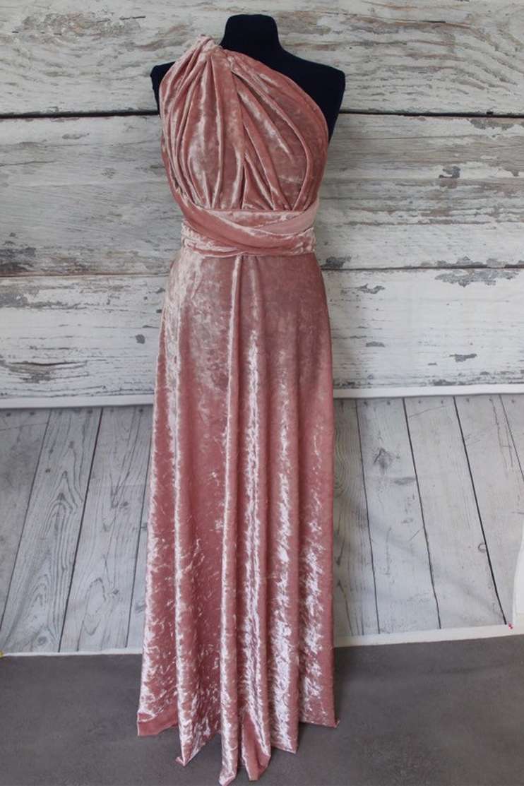 Blush Pink Velvet Infinity Convertible Bridesmaid Dress