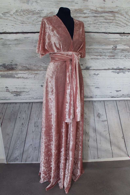 Blush Pink Velvet Infinity Convertible Bridesmaid Dress