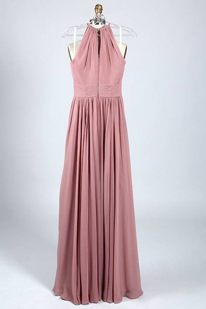 Blush Pink Keyhole Pleated Chiffon Bridesmaid Dress